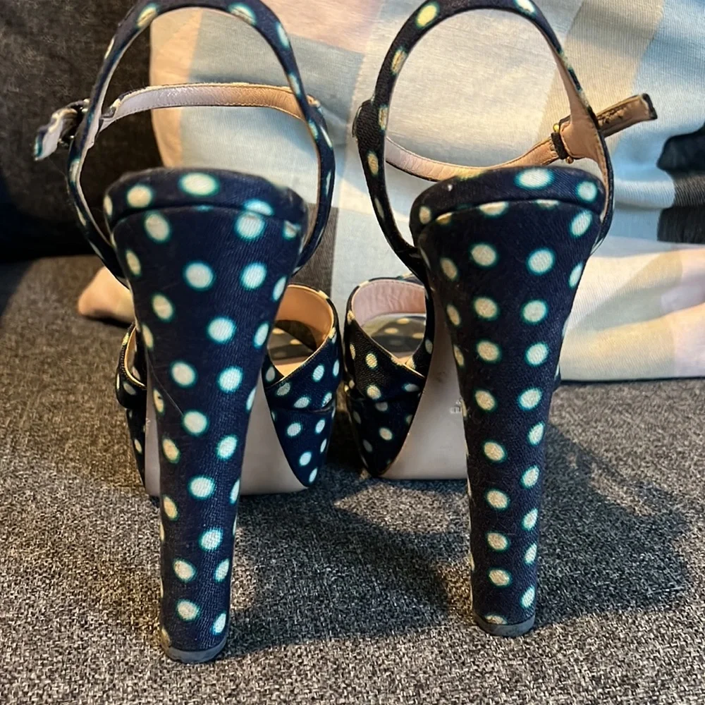 Miu Miu platform, 6 inch polka dot open toe heels from Nordstrom. Size 37 - Picture 6 of 11